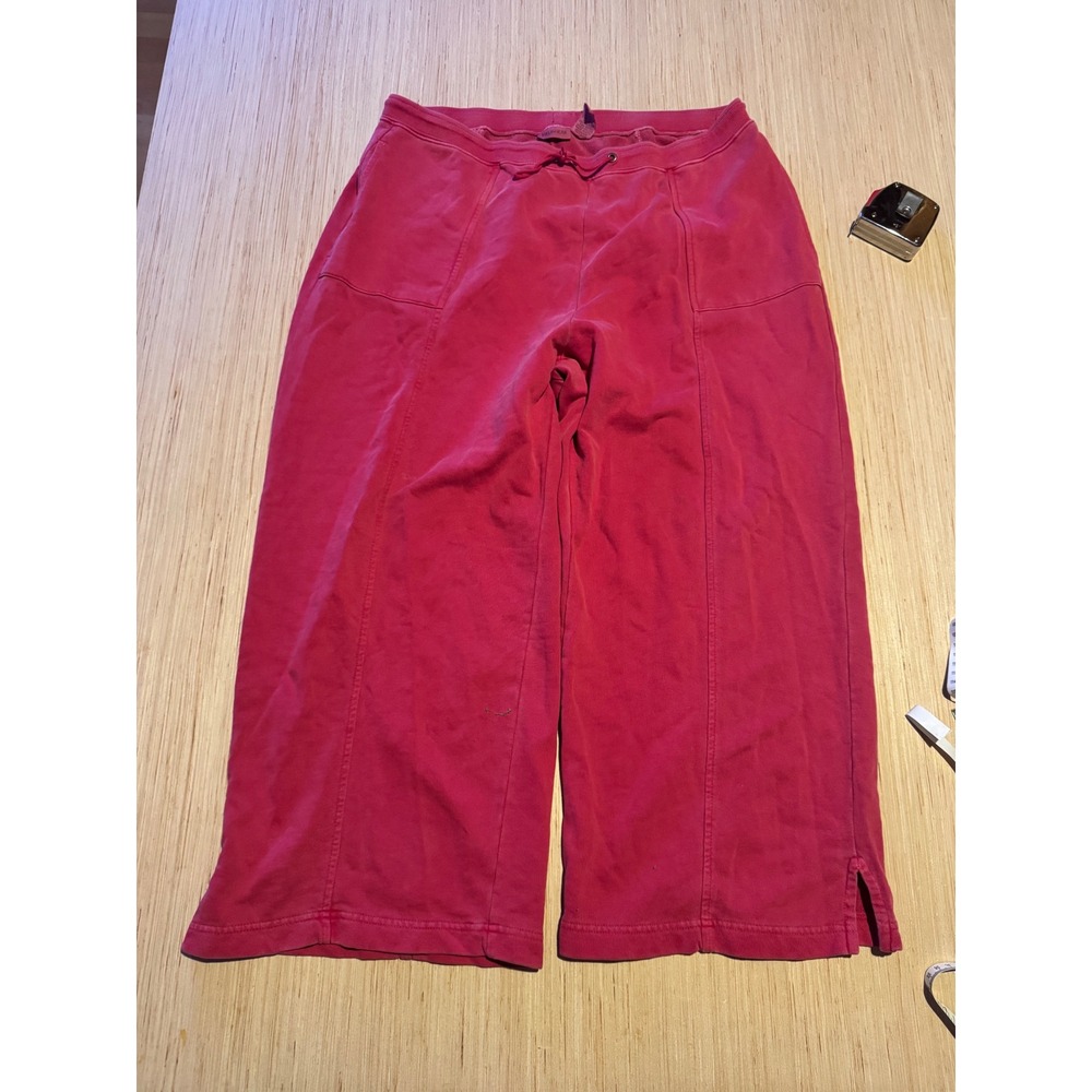 Field Gear Womens Red Wide Leg Cropped Sweatpants Cotton XL Drawstring 44